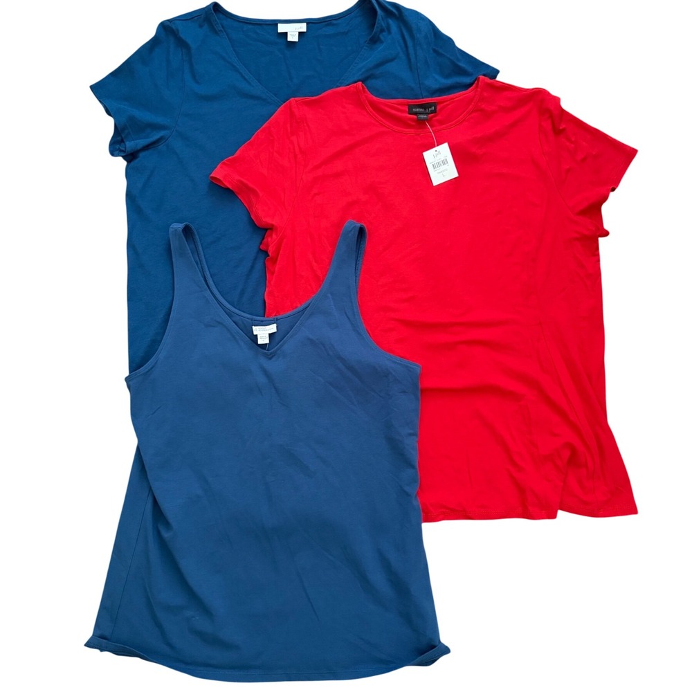 J. Jill Bundle 3 Tops Wearever Tee V-Neck Shirt Reversible Tank Blue Red Large